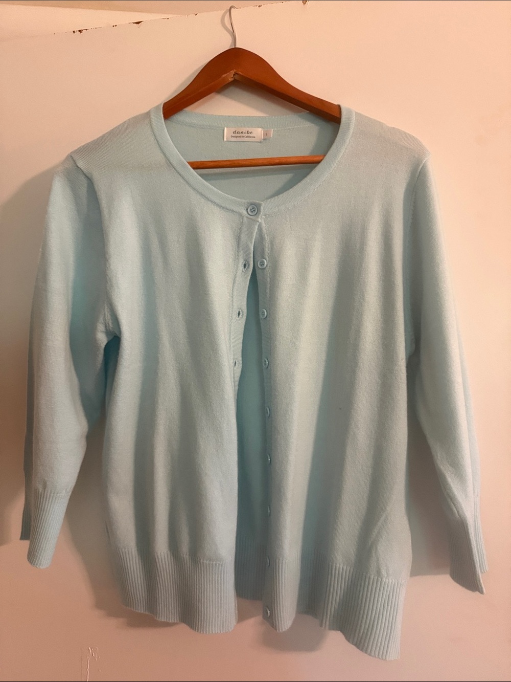 Light blue/aqua Crewneck Button Cardigan Sweater